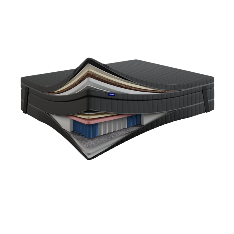 Topper Coco Air Latex Top 7 cm – LATEKS + KOKOS + PUR, Dwustronny H3/H2, Pokrowiec Szary PREMIUM z owatą, Gumy mocujące