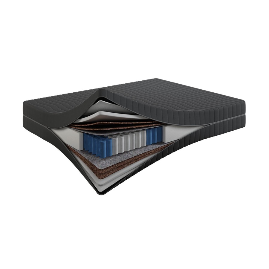 Materac Titan Spring 21 cm – Sprężynowy, Podwójny Kokos + PUR, H5/H5, Pokrowiec Szary PREMIUM