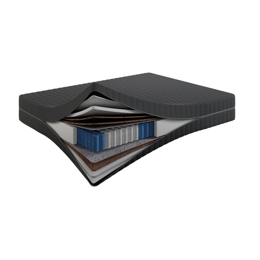 Materac Coco Shield Spring 21 cm – Sprężynowy, Kokos + PUR, Dwustronny H4/H5, Pokrowiec Szary PREMIUM