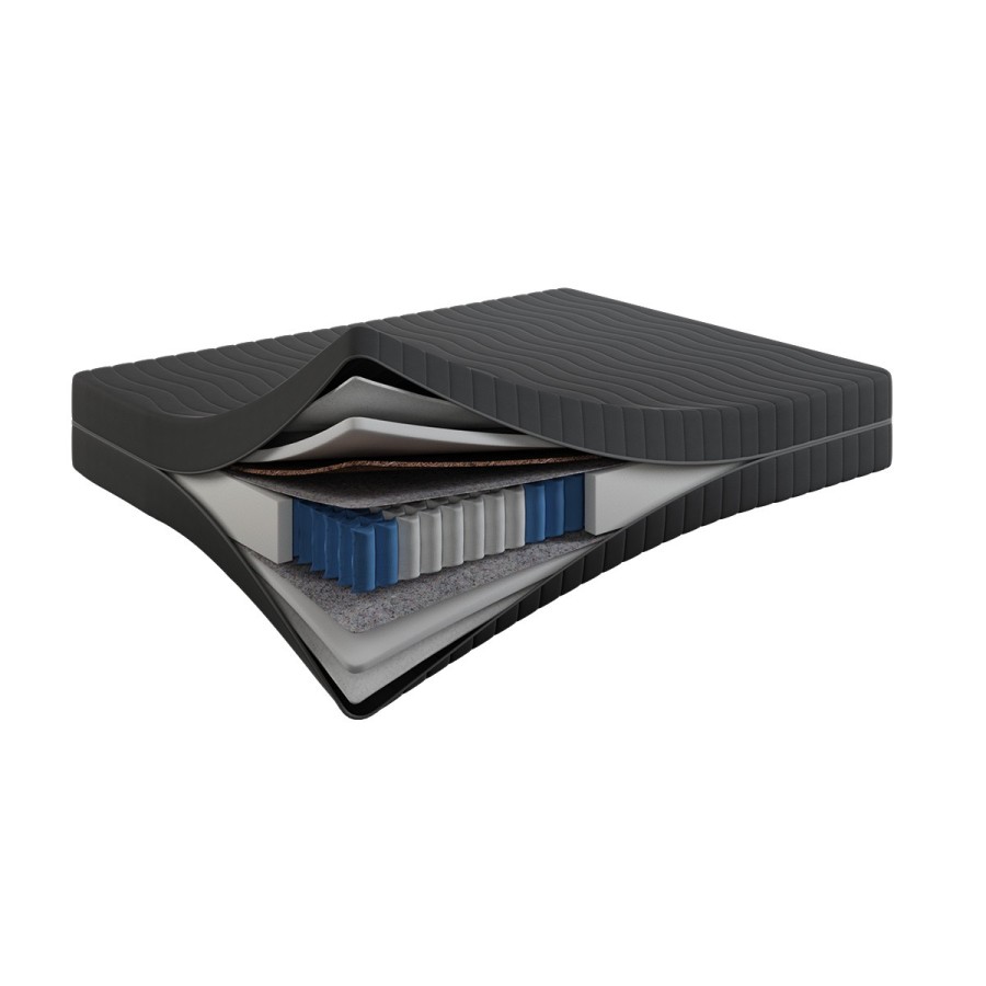 Materac Balance Spring 21 cm – Sprężynowy, Kokos + PUR, Dwustronny H3/H4, Pokrowiec Szary PREMIUM