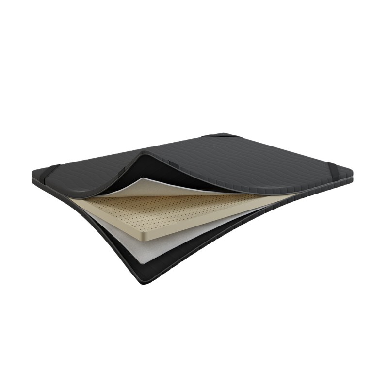Topper Natural Latex Top 5 cm – 100% Lateks, Dwustronny H2, Pokrowiec Szary PREMIUM z owatą, Gumy mocujące