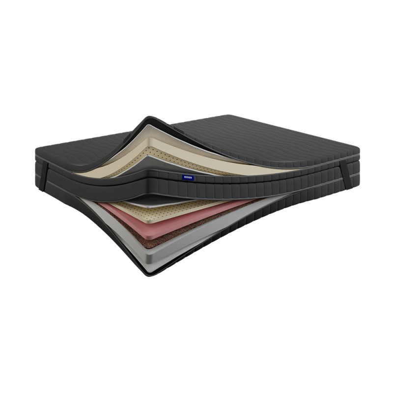 Topper Coco Air Latex Top 7 cm – LATEKS + KOKOS + PUR, Dwustronny H3/H2, Pokrowiec Szary PREMIUM z owatą, Gumy mocujące