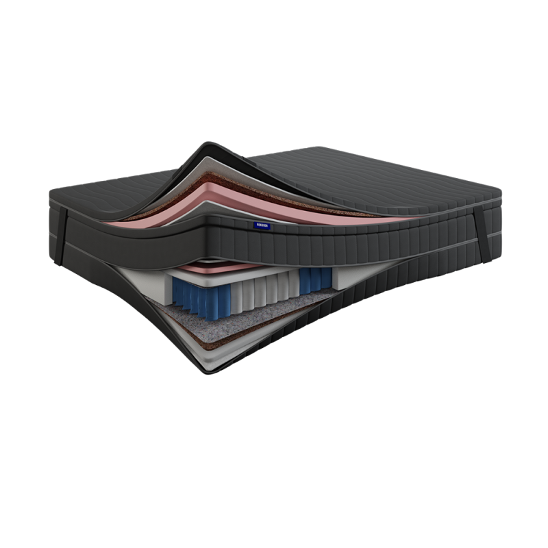 Topper Coco Air Latex Top 7 cm – LATEKS + KOKOS + PUR, Dwustronny H3/H2, Pokrowiec Szary PREMIUM z owatą, Gumy mocujące