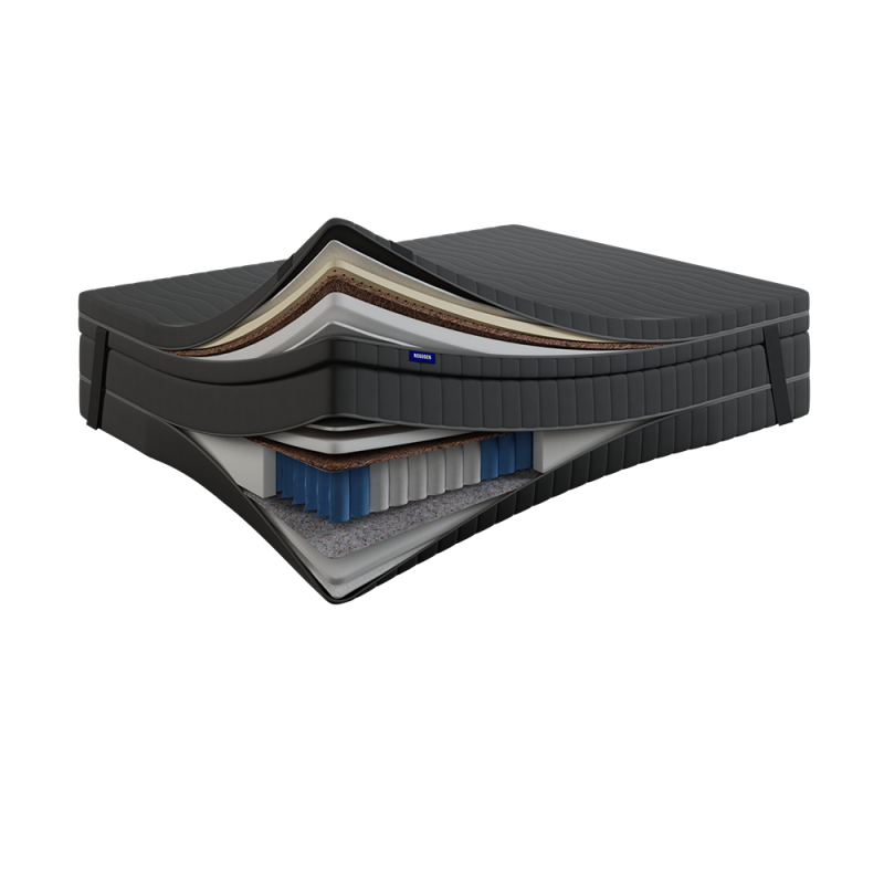 Topper Coco Air Latex Top 7 cm – LATEKS + KOKOS + PUR, Dwustronny H3/H2, Pokrowiec Szary PREMIUM z owatą, Gumy mocujące